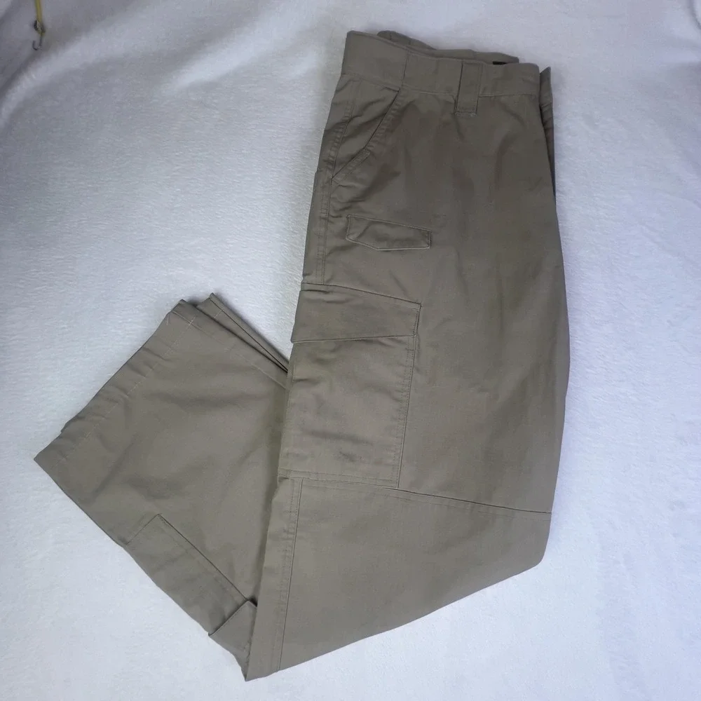 Mens Cargo Pants‎ 34x32 Beige Ripstop Flat Front Straight Leg Workwear Pockets